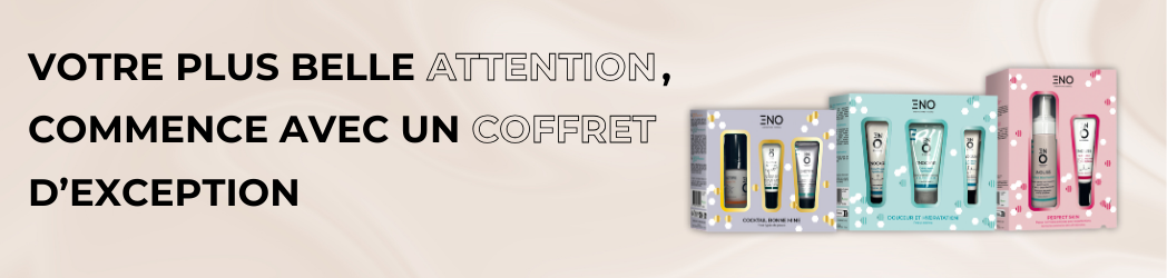 "Votre plus belle attention commence avec un coffret d'exception" avec mise en avant des 3 coffrets